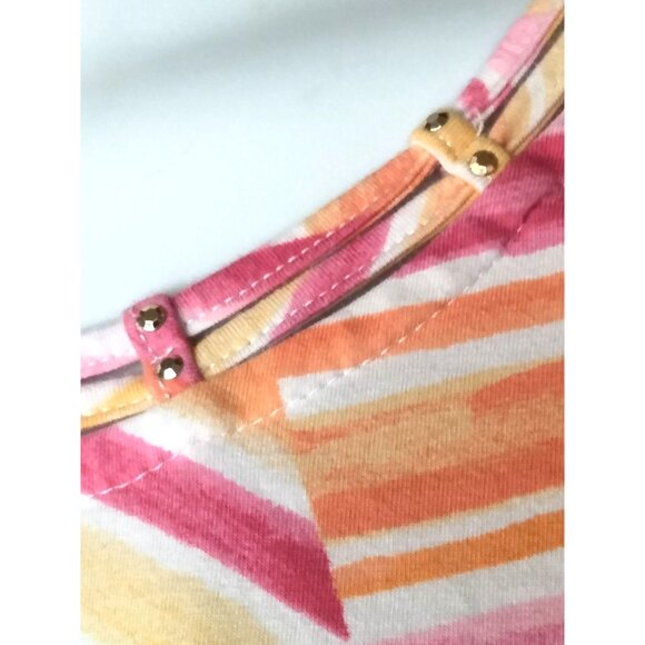Alfred Dunner 3X Patch Striped Top Multicolor Gold Accent Neckline Short Sleeves - Picture 5 of 8